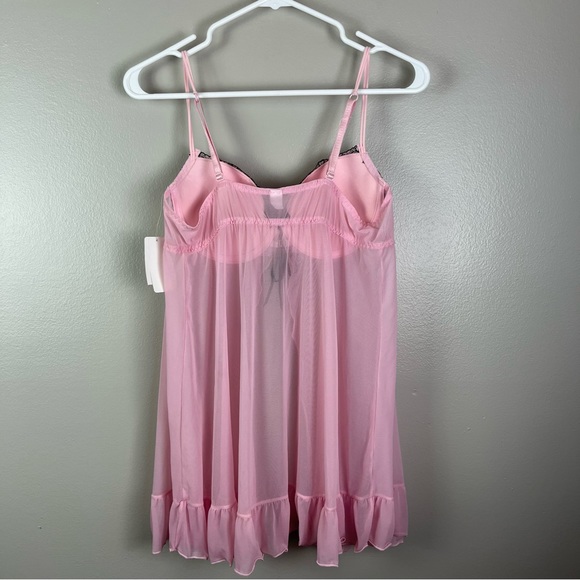 Y2K Fairycore Babydoll Push Up Sheer Sexy Pink and Black adjustable strap Top L - Picture 3 of 6
